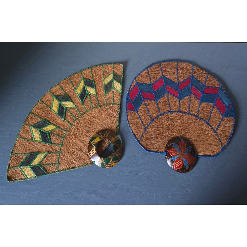 Vintage Handmade Boho Placemats Set Natural Fiber & Coconut Shell Artisan Decor
